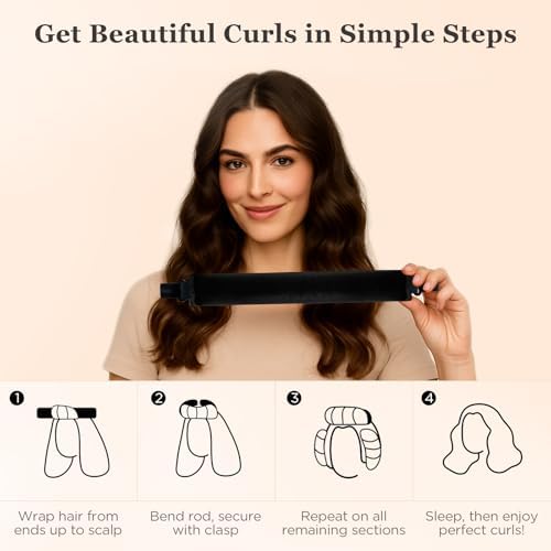 Heatless Hair Curler Set – 4PCS Velvet Overnight Blowout Rods for Heatless Curls, Jumbo Flexible Curling Rods to Sleep In, No Heat Curling Tools for Natural Waves and Curls Black - Image 2