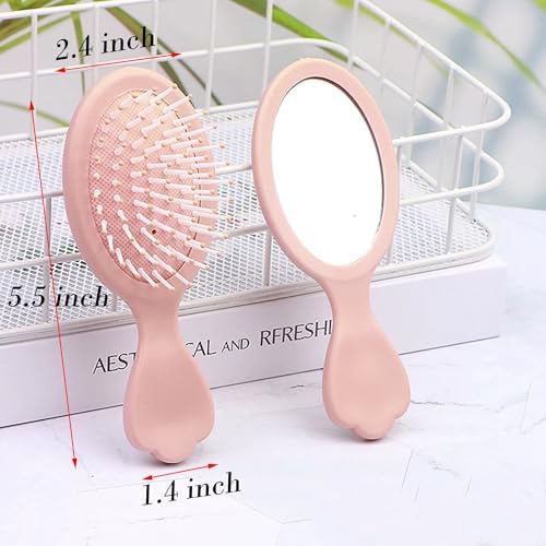 4 Pieces Mini Hair Brush Hair Comb Set For Women Girls Kids Toddler Small Travel Hair Combs Brushes Handheld Mirror Set Detangling Comb Massage HairBrush with Air Cushion (Pink) - Image 3