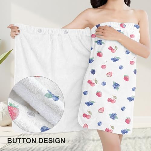 Absorbent Bath Towel Wrap Set (32 X 60 in), Berries Print Towel Wrap - Image 5