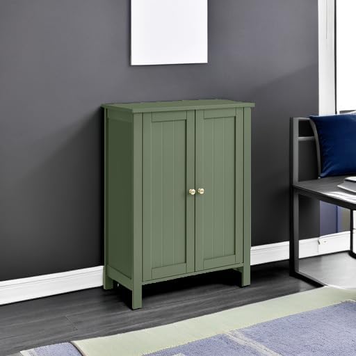 VASAGLE Bathroom Floor Storage Cabinet, 2 Adjustable Shelves, Forest Green - Image 6