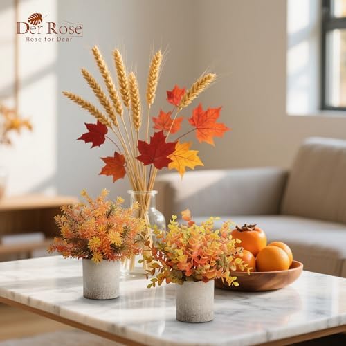 Der Rose 3 Pack Fake Plants Warm Orange Faux Plants for Fall Table Decor - Image 4