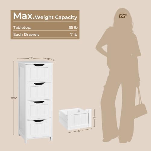 Yaheetech Bathroom Storage Cabinet, 12" W Slim 4-Drawer Design, White - Image 3