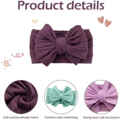Baby Bows Headbands Soft Nylon Handmade Hair Accessories for Newborn Infant Toddler Kids (6 Mixed Purple, Large) - Image 2