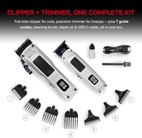 Red by Kiss Cordless Clipper & Trimmer Combo Set for Hair & Beard Grooming, Professional Fade Clipper with Precision T-Blade Trimmer, Rechargeable Haircut Kit for Home & Barber Use (Ivory) - Image 2