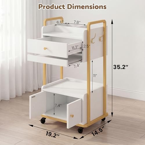Spa Salon Trolley with Storage Cabinet, Rolling Beauty Cart, White - Image 2