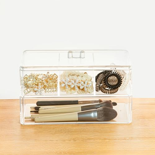 2Layer Hair Accessories Organizer for Girls, Acrylic Hair Tie Organizer for Headband, bows, Hair Clip, Cotton Swab Organization, Hair Clip Holder, Hair Organizer Storage with Lid - Image 2
