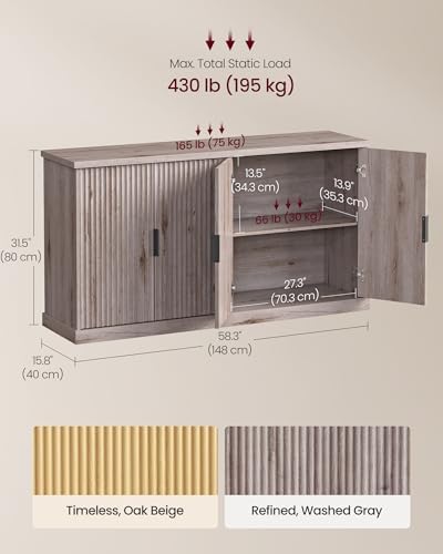 VASAGLE Contemporary Buffet Cabinet with Adjustable Shelves, Fluted Doors - Image 6