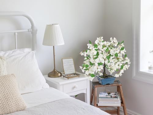 Briful Artificial Bougainvillea Tree in Blue Pot 18.5" Tall Faux Bougainvillea Floral Tree Tropical Silk Fake Bougainvillea Plant for Home Office Living Room Table Décor(White) - Image 5