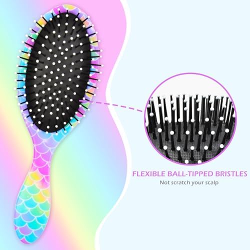 Kids Hair Brush Girls, Toddler Wet Dry Detangling Hair Brush for Curly Thick Hair Pain-Free Comb Girls Kids Women Unicorn Mermaid - Image 5