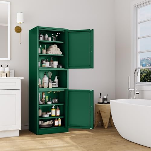 Ckzbx Tall Narrow Storage Cabinet 66.93" H Tall Bathroom Cabinet Metal Pantry Cabinets, 4 Adjustable Shelves for Kitchen, Home Office, Living Room, Dinning Room (20 inches Wide Green) - Image 2