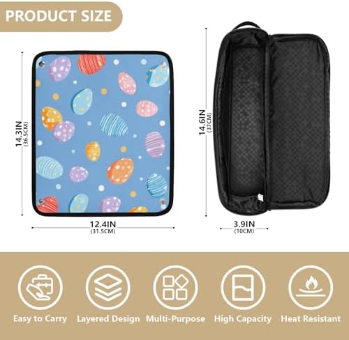 Hair Tools Travel Bag with Heat Resistant Mat 2-in-1 Hot Tools Travel Bag Organizer Flat Curling Iron Travel Case for Straightener Blue Polka Dot Easter Egg - Image 4