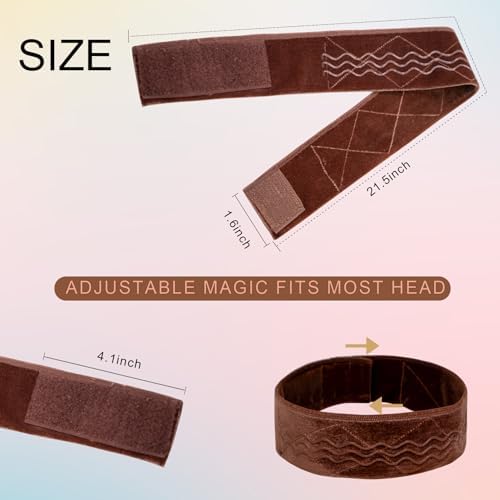 Wig Grip Band Flexible Velvet Scarf Adjustable Comfort Headband Wig Comfort Non-Slip Adjustable Fasten Wig Bands with Wavy Silicone (Brown) - Image 2