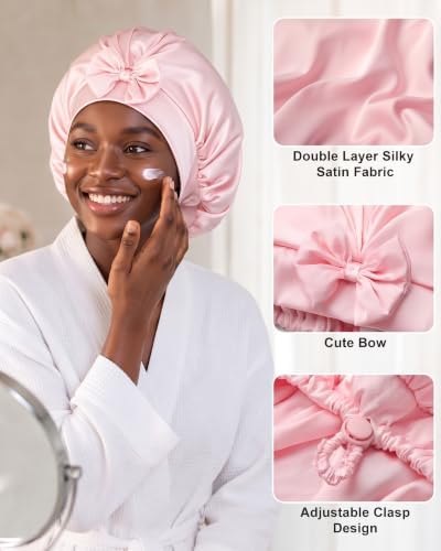 AWAYTR Satin Bonnet for Sleeping, Adjustable Bow Sleep Cap for Women - Image 3