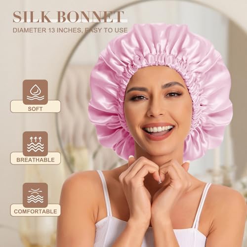 Edoneery Satin Bonnet for Sleeping Women, Double Layer Curly Hair Cap - Image 3