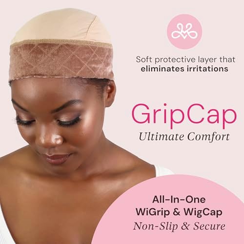 MILANO COLLECTION Wig Grip Caps for Women, Adjustable No Slip Wig Cap with Grip Band, Built-In Secure Elastic HeadBand for Lace Front Styles, Chocolate Brown & Nude, 2 Pack - Image 2