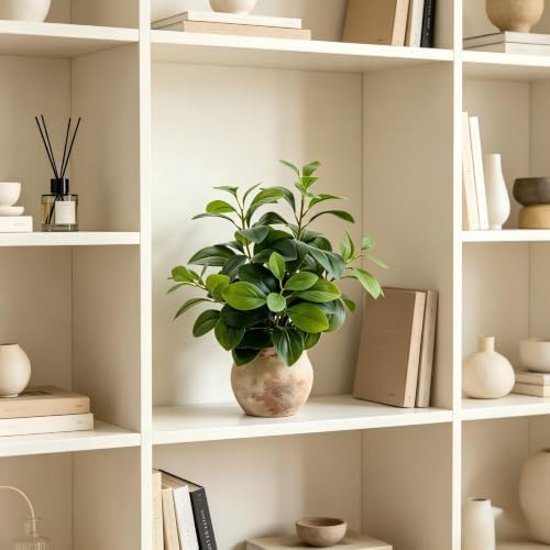 AlphaAcc Fake Faux Potted Plant Ficus Ceramic Pot Rustic Home Decor - Image 4
