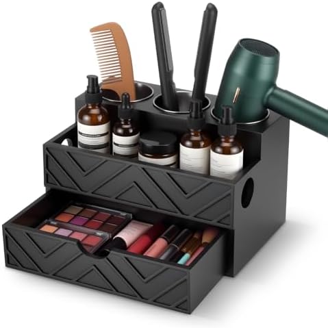 Hair Tool Organizer Countertop with Drawer Blow Dryer Holder, Black by Unknown
