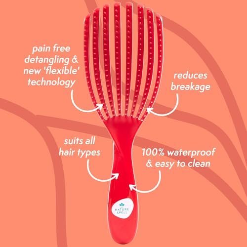 Nature Spell FlexiFlow Detangling Hair Brush, Flexible Strands, Red - Image 2