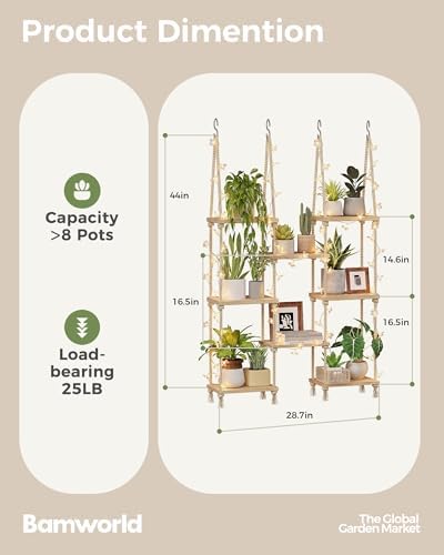 Bamworld Hanging Shelves 8Tiers with Light Plant Hanger Indoor Window - Image 2