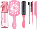 Hair Brush Set with Detangling Brush,Spray Bottle,3 Pieces Rat Tail Combs For Toddlers,Suitable for Pain-Free Brushing on All Wet or Dry Hair Types (Pink) by Unknown