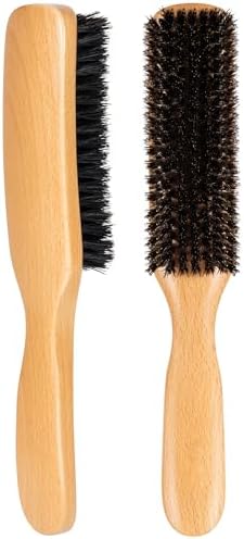 STYLEMATE Boar Bristle Slick Back Hair Brush, Large/Medium Soft Bristles Hair Brush for Thin & Fine Hair, Smoothing Hairbrush for Polishing, Deepening & Styling for Women Men by Stylemate