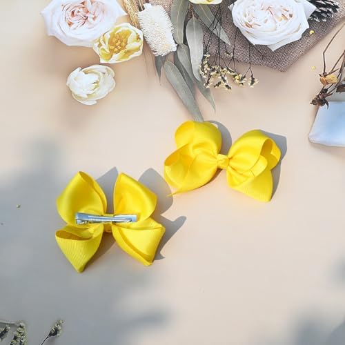 2 PCS 4.5inchs Hair Bows for Girls Grosgrain Ribbon Hair Bow Alligator Clips Hair Accessories for Baby Girls Toddlers(Yellow) - Image 6