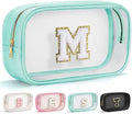 YOOLIFE Initial Make Up Bag Travel Toiletry Bag, Clear Makeup Bags Preppy Cosmetic Bags Organizer Travel Essentials Gifts for Women Teen Girlfriend Teacher Mom Birthday Girl Gift Makeup Case Blue M by YOOLIFE