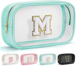 YOOLIFE Initial Make Up Bag Travel Toiletry Bag, Clear Makeup Bags Preppy Cosmetic Bags Organizer Travel Essentials Gifts for Women Teen Girlfriend Teacher Mom Birthday Girl Gift Makeup Case Blue M by YOOLIFE