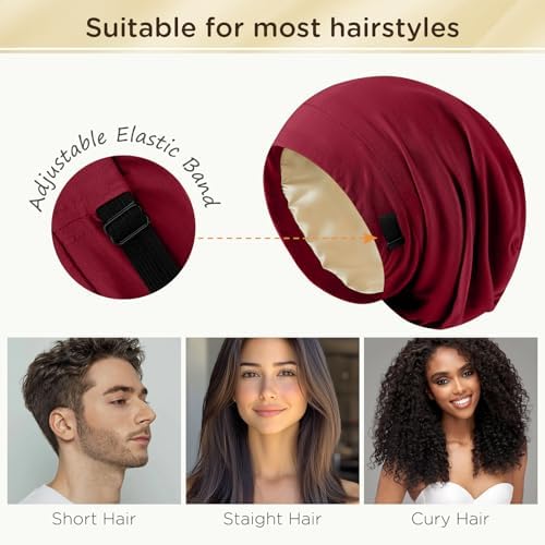 2Pcs Satin Lined Bonnet for Sleeping for Women Men - Image 5