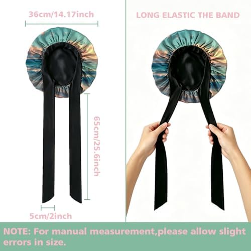 Satin Hair Braid Bonnet for Sleeping Double Layer Tie Band Elastic Wide Soft Silk Lined Nightcap Women Girls Cute - Image 2