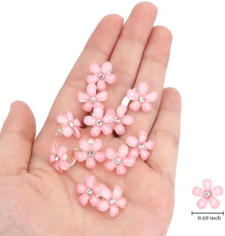 YISSION Mini Pink Flower Hair Accessories - 20Pcs Rhinestone Decorative Barrettes, Pins and Clips for Girls, Women, Weddings and Bridal Occasions - Image 6