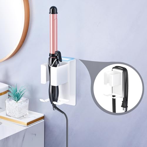 Hair Straightener Holder Wall Mounted Blow Dryer Holder, Blow Dryer and Curling Iron Holder, Hair Dryer and Straightener Holder, Bathroom Hair Tools Organizer and Storage (White, 1Pc) - Image 2