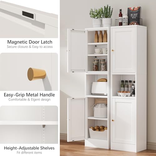 Bevivog Slim Kitchen Pantry Cabinet for Small Space, 67" Tall Narrow Storage Cabinets with Hutch and 3 Adjustable Shelves, Freestanding Tall Slim Bathroom Storage Cabinet - Image 5