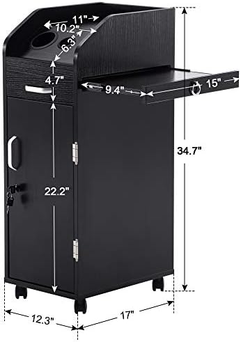 BarberPub Salon Trolley Cart with Hair Dryer Holder 2011 (Black) - Image 3