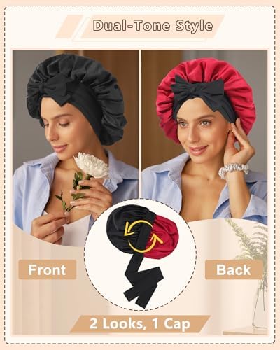 AWAYTR Satin Hair Bonnet for Sleeping, Adjustable Double Layer Sleep Cap - Image 4