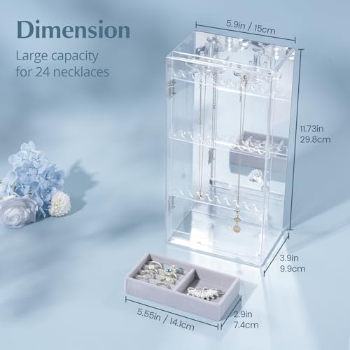 Lolalet Earring Holder Organizer, Acrylic Jewelry Organizer Rotating Clear Earrings Display Box, Dust-proof Jewelry Storage Case with Velvet Tray -Earringmirror - Image 5