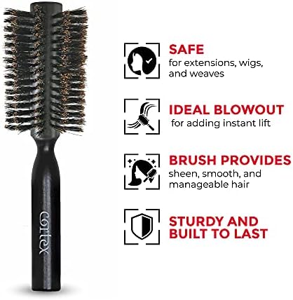 Cortex Professional 100% Boar Bristle Round Hair Brush, For Women and Men, For All Hair Types, Natural and Soft Hair Brush - Black Wood 2.4" - Image 4