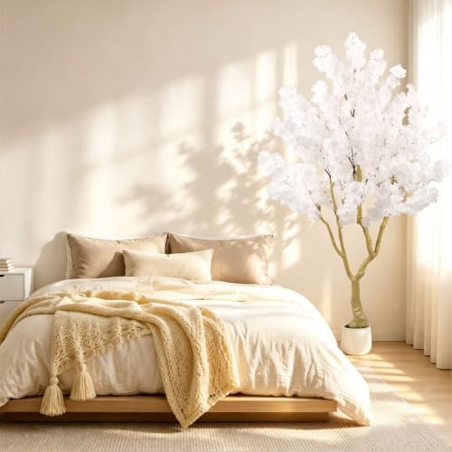 White Artificial Cherry Blossom Tree 6FT with Sturdy White Planter - Image 5