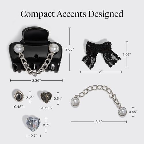 KitschPop ™ Hair Clips For Women with Charm Sets -Vintage Black, 7pcs Set - Image 5