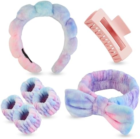 7 Pcs Spa Set, Facial Headband and Wristband Set, Skincare Accessories, College Style Girl Idea Gifts, Hair Accessories for Women and Girls（Tie Dye） by Unknown