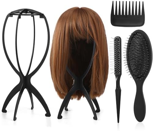 ProSuites 2 Pack Wig Head Stand with 3 PCS Wig Brush Comb, Travel Wig Holder Comb Set for Women Multiple Wigs by ProSuites