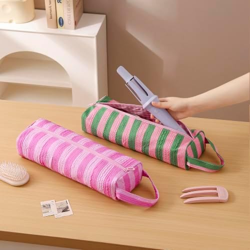 RSRSLEII Striped Hair Tools Travel Bag, Portable&Foldable, Rose Red&Pink - Image 5