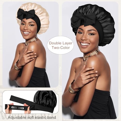 CHLINS Double Layer Satin Bonnet for Sleeping, Hair Bonnet for Curly Hair - Image 2