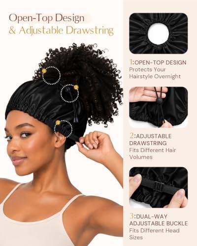 BONNET QUEEN Adjustable Double Layer Silk Like Satin Sleep Bonnet for Women with Scrunchie - Image 3
