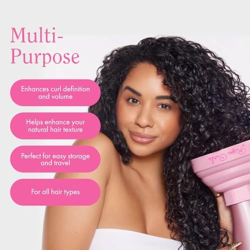 Rizos Curls Collapsible Hair Diffuser, Dry Curls Evenly & Faster, Enhances Curl Definition, Volume, and Minimize Frizz, Universal Size Fits Most Hair Dryers, Pink - Image 4