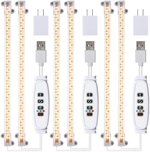 Hywyimlait 13 Inches Strip Growing Lamp for Indoor Plants, 3500K Full Spectrum LED Grow Light Strips with Auto ON/Off, 3/9/12H Timer & 10 Dimmable Levels for Green House Succulent (2 Head×3 Pack) by Hywyimlait