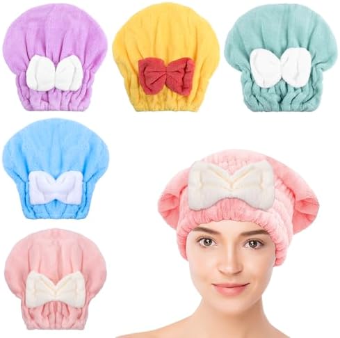 Microfiber Hair Drying Caps, 5-Pack Extra Soft and Ultra Absorbent by Unknown