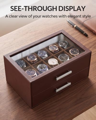 ProCase 10-Slot Watch Case for Men, 2-Tier Pull-Out Drawer Sunglasses Box - Image 2