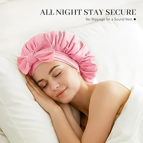 Silk Bonnet for Sleeping Satin Hair Bonnet Double Layer Adjustable Sleep Cap with Elastic Tie Band - Image 3