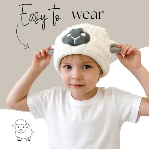 Microfiber Hair Towel Wrap for Kids, Sheep Toddler Quick Drying Cap - Image 3